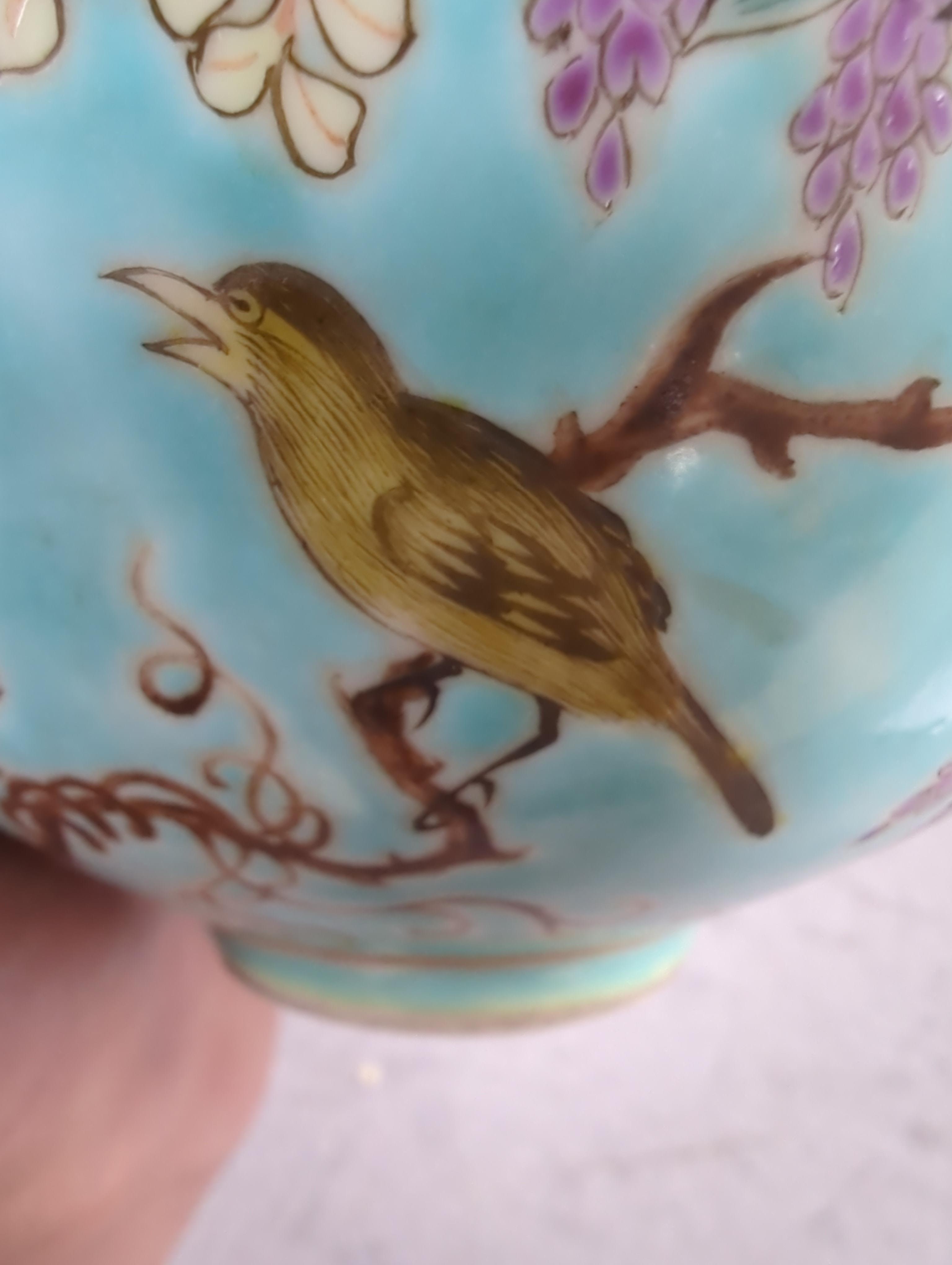 A Chinese turquoise ground famille rose bowl, 12cm diameter